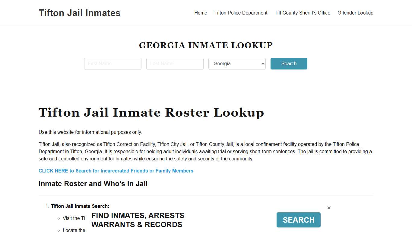 Tifton Jail Inmate Roster, Tift County, GA, Offender Search